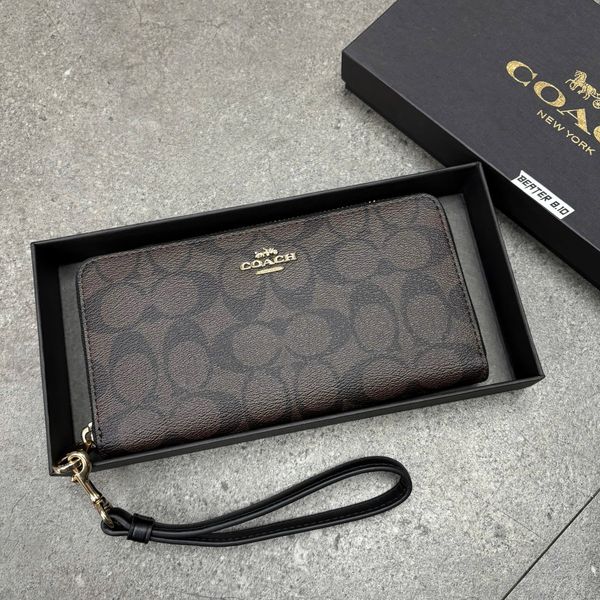 784 - Ví Coach Cầm Tay Dáng Dài Zip Signature Black - C4452