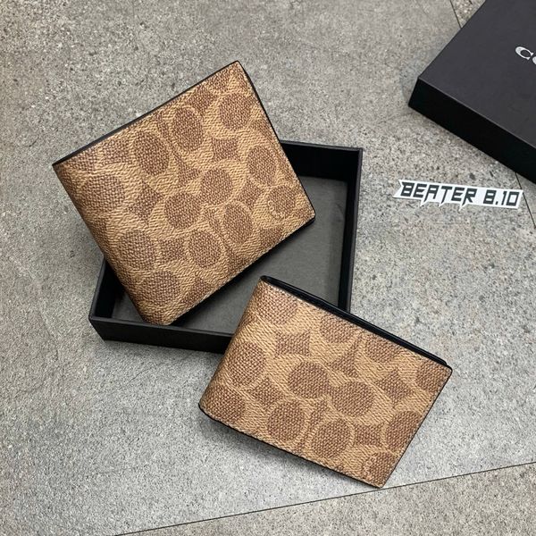 813 - Ví Coach Nam 3 In 1 Canvas Monogram Brown Dáng Gập Vuông, Kèm Card Holder - D2580 916