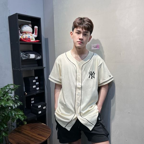 571 - Áo thun New Era Baseball Jersey Beige Short Sleeve - 13573571
