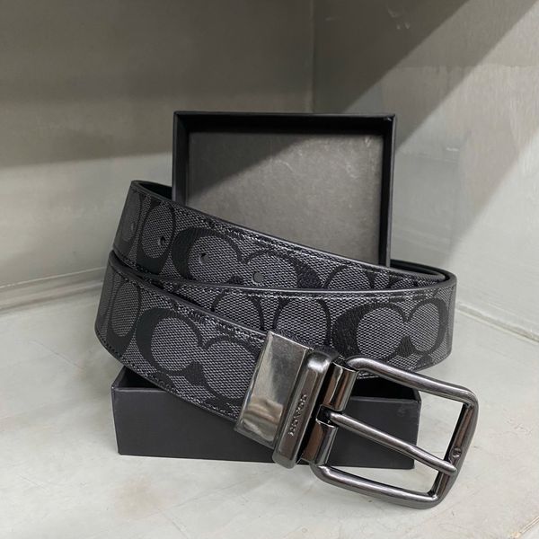 643 - Dây Thắt Lưng Da Nam COACH 38mm Khoá Đảo Chiều màu Xám Đen - CQ022 CQ/BK