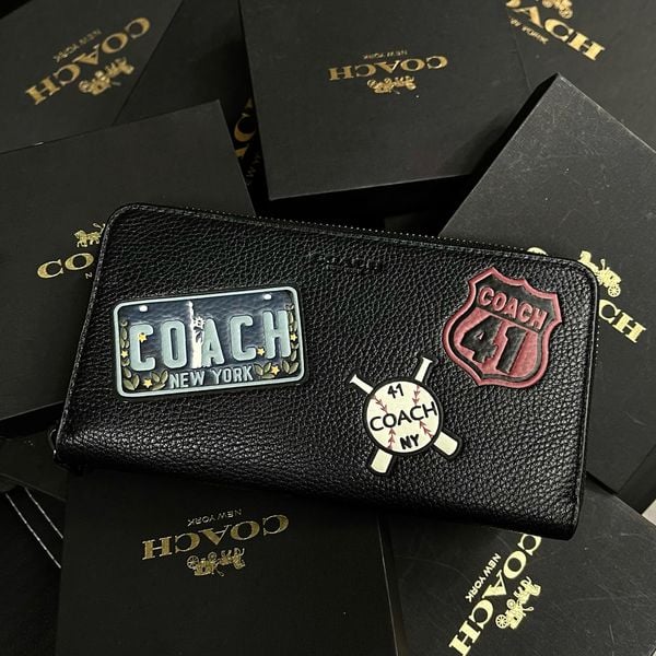 544 - Ví Coach Accordion Canvas Dáng Dài Khóa Zip