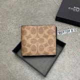 813 - Ví Coach Nam 3 In 1 Canvas Monogram Brown Dáng Gập Vuông, Kèm Card Holder - D2580 916