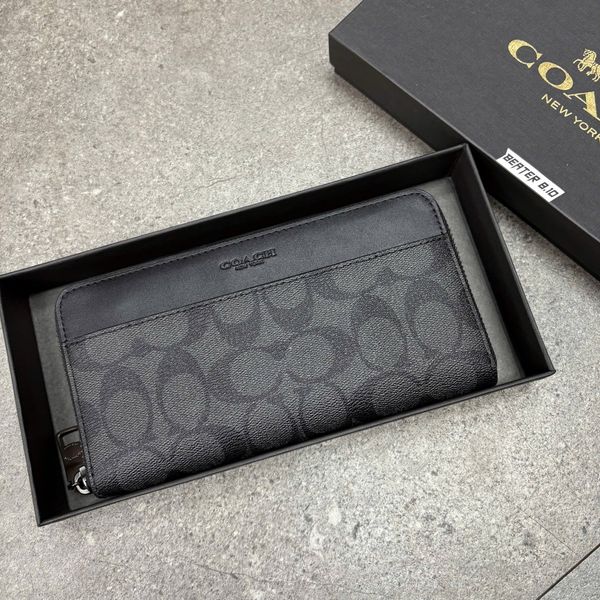 806 - Ví Coach Zip Around Wallet Black - F58112