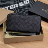 823 - Ví Coach cầm tay dáng dài khóa Zip Around Wallet In Signature Canvas 'Charcoal/Black' - CW778