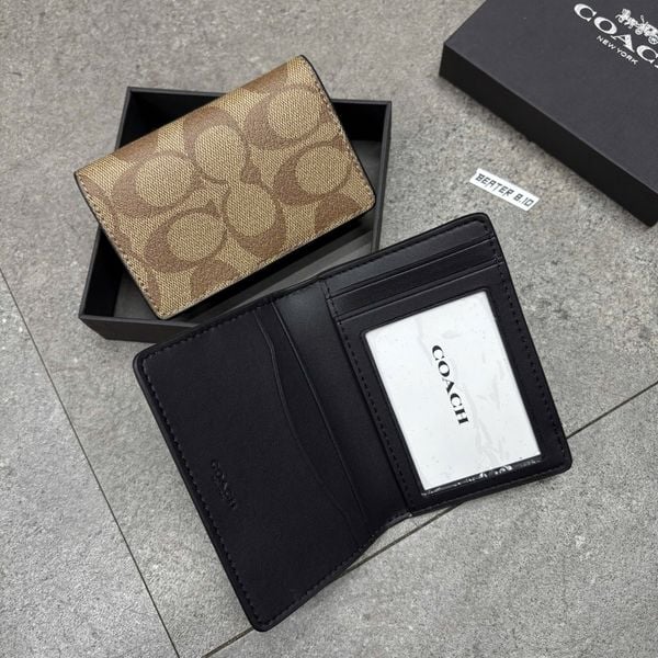805 - Ví Coach Card Holder Signature Canvas Charcoal Black - F66549