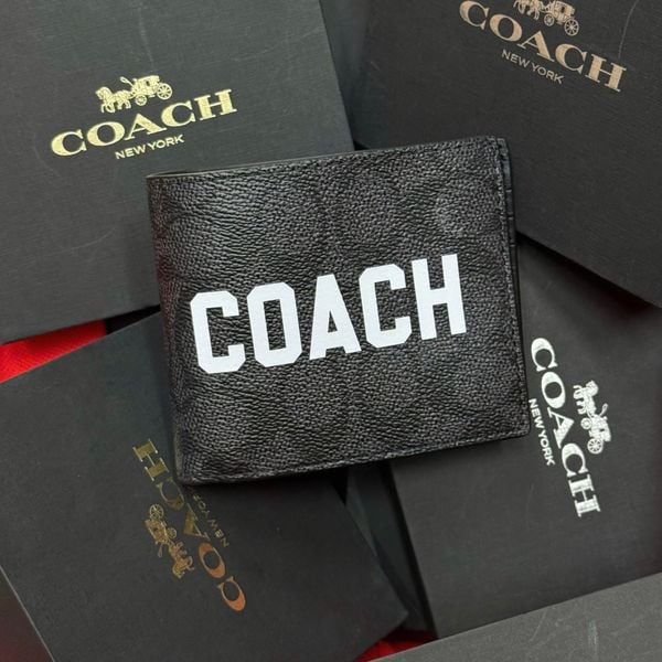163 - Ví Coach da Nam 3 In 1 Canvas Dáng Gập Vuông, Kèm Card Holder