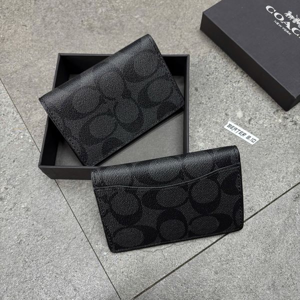 805 - Ví Coach Card Holder Signature Canvas Charcoal Black - F66549