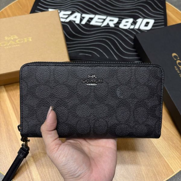 823 - Ví Coach cầm tay dáng dài khóa Zip Around Wallet In Signature Canvas 'Charcoal/Black' - CW778