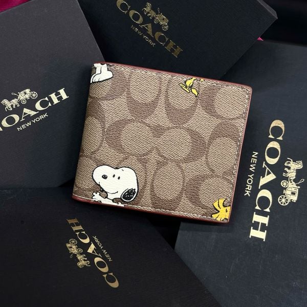 163 - Ví Coach da Nam 3 In 1 Canvas Dáng Gập Vuông, Kèm Card Holder