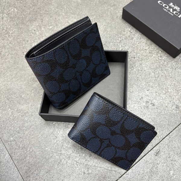 796 - Ví Coach Nam 3 In 1 Canvas Monogram Navy Dáng Gập - Kèm Card Holder
