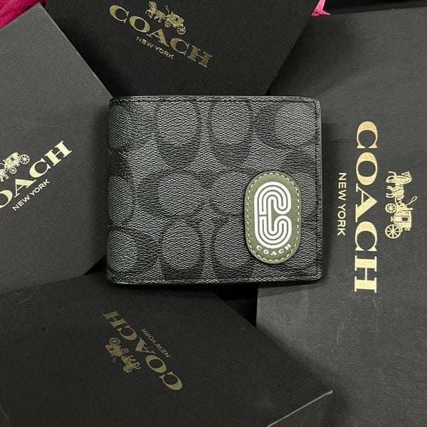 163 - Ví Coach da Nam 3 In 1 Canvas Dáng Gập Vuông, Kèm Card Holder