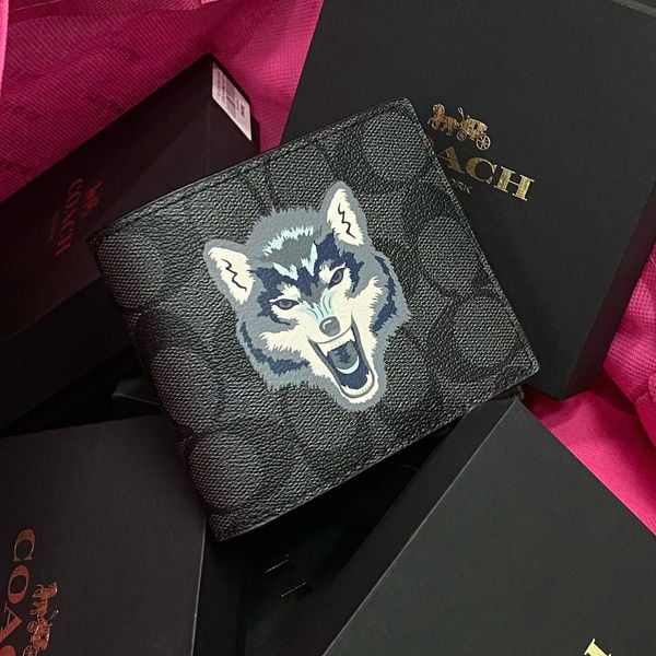 163 - Ví Coach da Nam 3 In 1 Canvas Dáng Gập Vuông, Kèm Card Holder