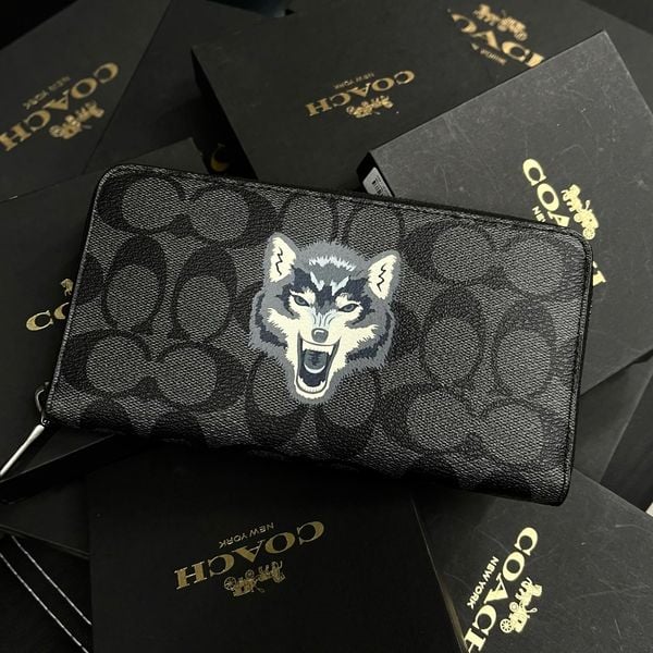 544 - Ví Coach Accordion Canvas Dáng Dài Khóa Zip