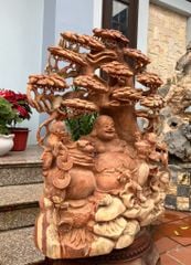 Tượng Phật - Di Lặc Tam Quỷ Ngồi Gốc Tùng Kích Thước C73-S30-N56 Gỗ Hương Ta