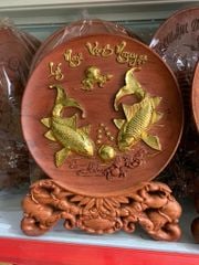 Đĩa Gỗ Lý Ngư Vọng Nguyệt dát vàng dk 50cm