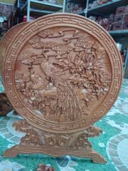 Đĩa Gỗ Chim Công đường kính 35cm