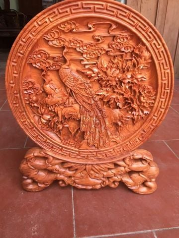 Đĩa Gỗ Chim Công đường kính 35cm