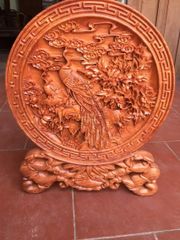 Đĩa Gỗ Chim Công đường kính 35cm