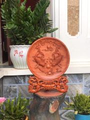 Đĩa Gỗ Lý Ngư Vọng Nguyệt dk 30cm