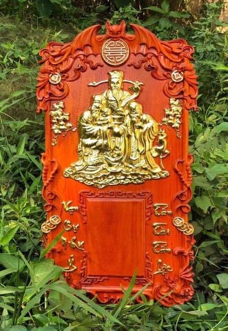 Đốc lịch gỗ Ba Ông Tam Đa cao 65cm dát vàng