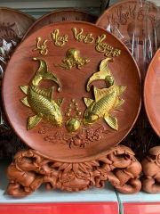 Đĩa Gỗ Lý Ngư Vọng Nguyệt dát vàng dk 50cm