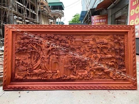 Tranh Gỗ Đồng Quê Kích Thước 217*107*7 Cm Gỗ Hương Đỏ