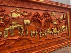 Tranh Gỗ Vinh Quy Bái Tổ Dát Vàng Kích Thước 237*117*6 Cm Gỗ Hương Đỏ