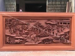 Tranh Gỗ Đồng Quê Siêu Kỹ Kích Thước 197*97*7 Cm Gỗ Hương Đỏ
