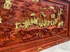 Tranh Gỗ Vinh Quy Bái Tổ Dát Vàng Kích Thước 237*117*6 Cm Gỗ Hương Đỏ