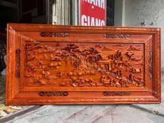 Tranh Gỗ Đồng Quê Kích Thước 155*79*4 Gỗ Hương Đỏ Dát Vàng