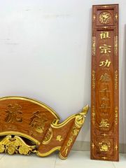 Cuốn Thư Câu Đối Đúc Lưu Quang Dát Vàng Kích Thước Cuốn Thư 175*67*6 - Câu Đối 175*28*4 Gỗ Gụ