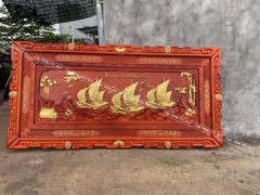 Tranh Gỗ Thuận Buồm Xuôi Gió Dát Vàng Kích Thước 197*97*5 Cm Gỗ Hương Đỏ