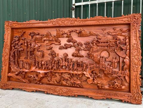 Tranh Gỗ Vinh Quy Bái Tổ Kênh Bong Kích Thước 197*97*7 Cm Hương Đá