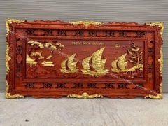 Tranh Gỗ Thuận Buồm Xuôi Gió Dát Vàng Kích Thước 237*117*6 Cm Gỗ Hương Đỏ