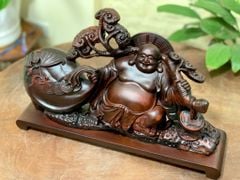 Tượng Phật - Di Lặc Kéo Bao Vác Cành Nấm Linh Chi Kích Thước C22-S8-N22 Gỗ Trắc
