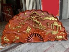 Tranh Quạt Gỗ Đồng Quê Kích Thước 100*50*4 Cm Gỗ Hương Đỏ