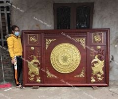 Tranh Trống Gỗ Lý Ngư Vọng Nguyệt Dát Vàng 18K Kích Thước 200*130 Cm