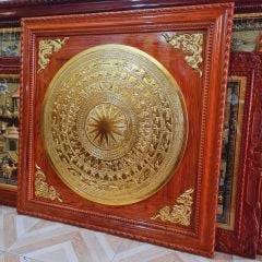 Tranh Trống Đồng Khung Gỗ Hương Mặt Dát Vàng 18K Kích Thước 90*90 Cm