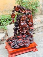 Tượng Phật - Di Lặc Gánh Đào Kích Thước C60-S24-N42 Gỗ Trắc