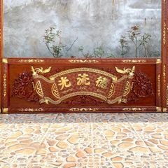 Hoành Phi Câu Đối Gỗ Quang Lưu Đức Kích Thước Hoành Phi 197*69*4 - Câu Đối 197*28*4 Gỗ Hương Đỏ