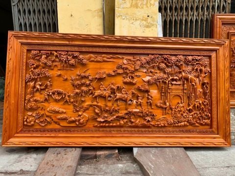 Tranh Gỗ Vinh Quy Bái Tổ Kênh Bong Kích Thước 217*107*6 Cm Hương Đỏ