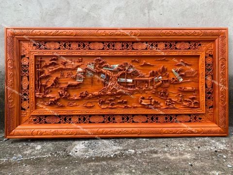 Tranh Gỗ Đồng Quê Kích Thước 217*107*6 Cm Gỗ Hương Đỏ