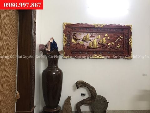 Tranh Gỗ Thuận Buồm Xuôi Gió Dát Vàng Kích Thước 217*107*5 Cm Gỗ Hương Đỏ