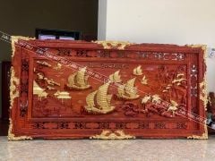 Tranh Gỗ Thuận Buồm Xuôi Gió Dát Vàng Kích Thước 237*117*6 Cm Gỗ Hương Đỏ