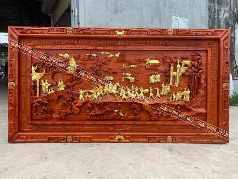 Tranh Gỗ Vinh Quy Bái Tổ Dát Vàng Kích Thước 237*117*6 Cm Gỗ Hương Đỏ