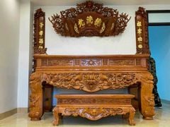 Cuốn Thư Câu Đối Gỗ Gụ Song Long Kích Thước Cuốn Thư 197*87*4 - Câu Đối 197*28*4