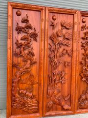 Tranh Tứ Quý Gỗ Tùng Cúc Trúc Mai Kích Thước 117*37*5 Cm Gỗ Hương Đỏ