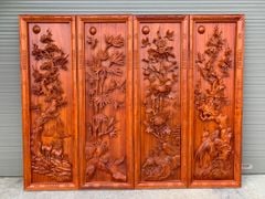 Tranh Tứ Quý Gỗ Tùng Cúc Trúc Mai Kích Thước 117*37*5 Cm Gỗ Hương Đỏ