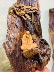 Tượng Phật - Đạt Ma Ngồi Thiền Kích Thước C73-S25-N43 Gỗ Lũa Bách Xanh