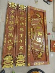 Bộ Hoành Phi Câu Đối Gỗ Liền Khối Kích Thước Hoành Phi 175*67*4 - Câu Đối 175*28*4 Gỗ Hương Đá Siêu Vân